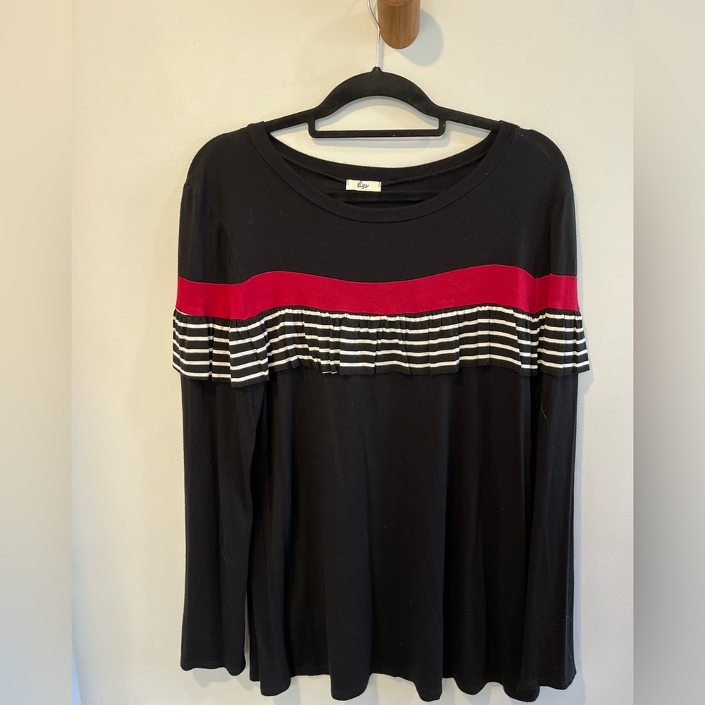 EGy Women’s Black Long Sleeve Boutique Shirt w/ Ruffles around front and back XL